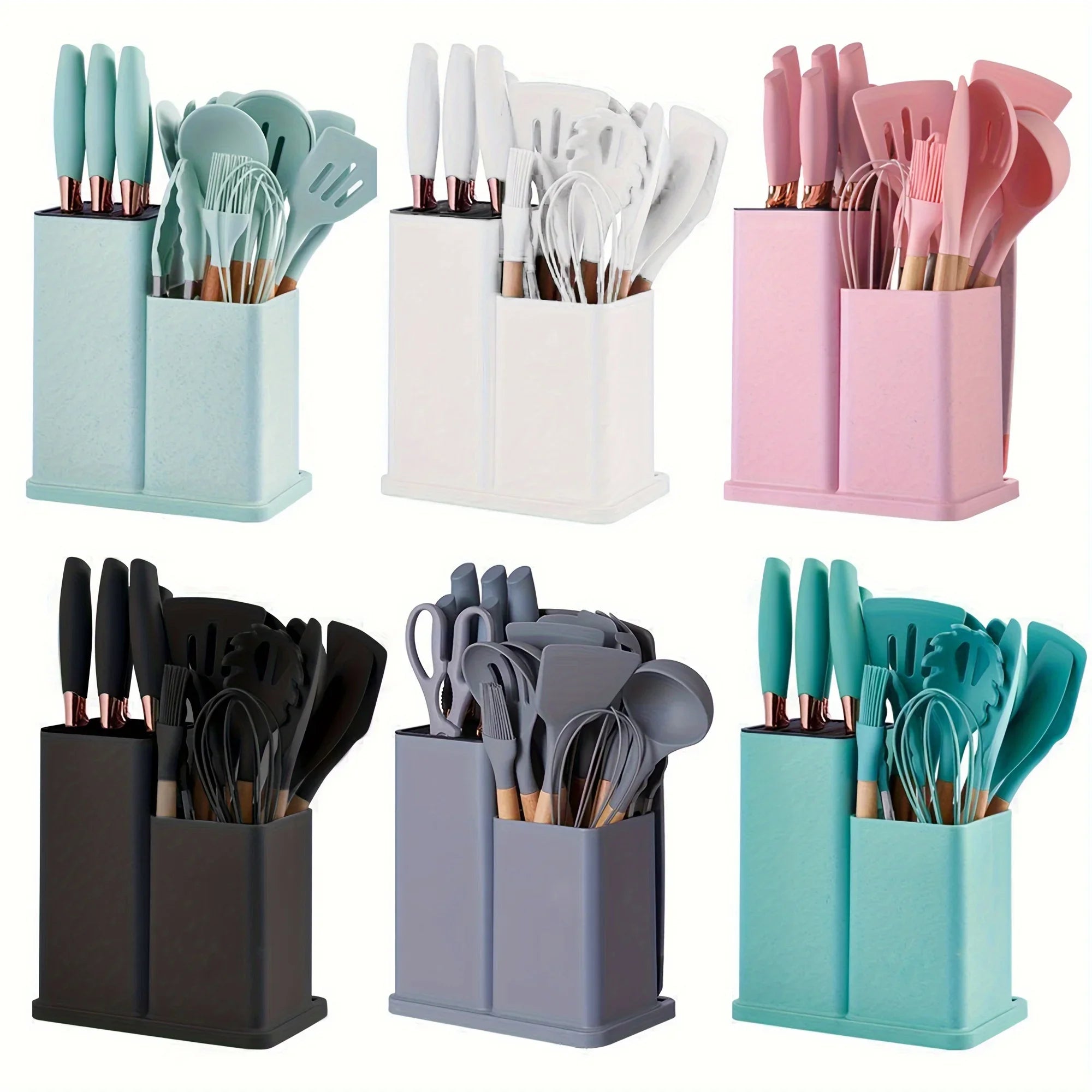 19Pcs Food Grade Silicone Baking Utensils Set with Wooden