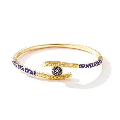 Ajojewel Golden Dubai Bride Jewelry Set Blue Enamel Bangle Ring Bangles For Woman