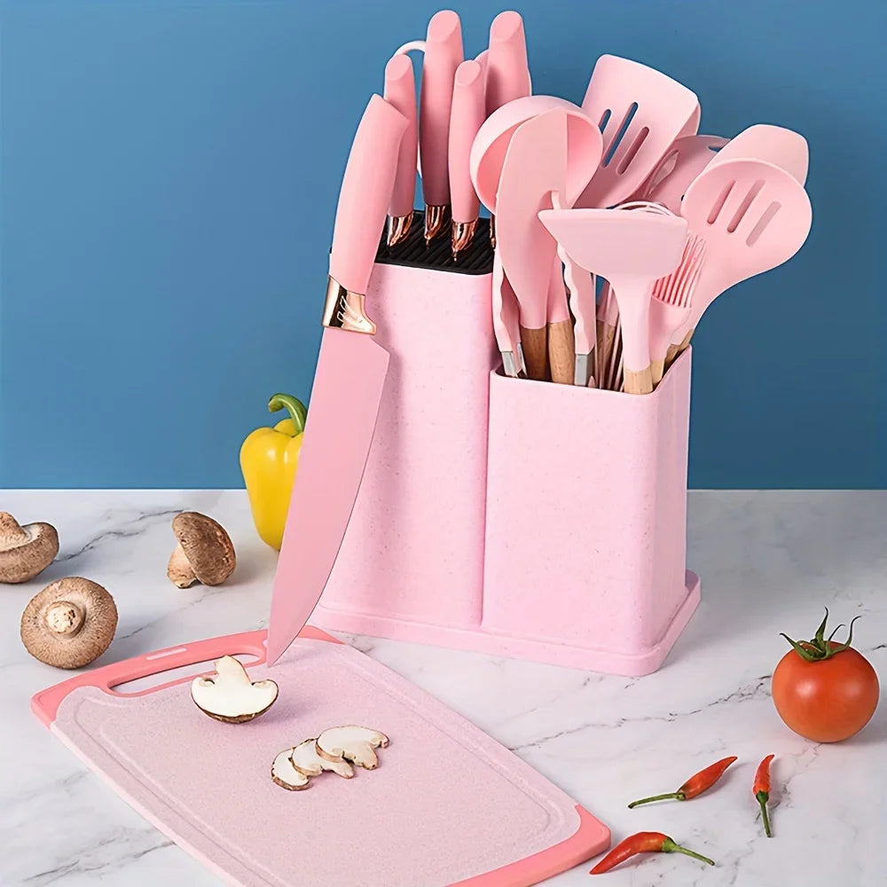 19Pcs Food Grade Silicone Baking Utensils Set with Wooden