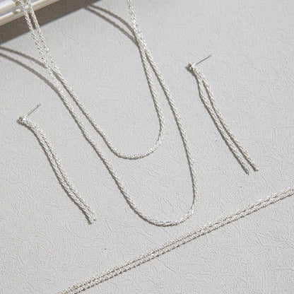 Set of Shiny Silver Plated Collarbone Chain Necklace Bracelet Jewelry, Women's