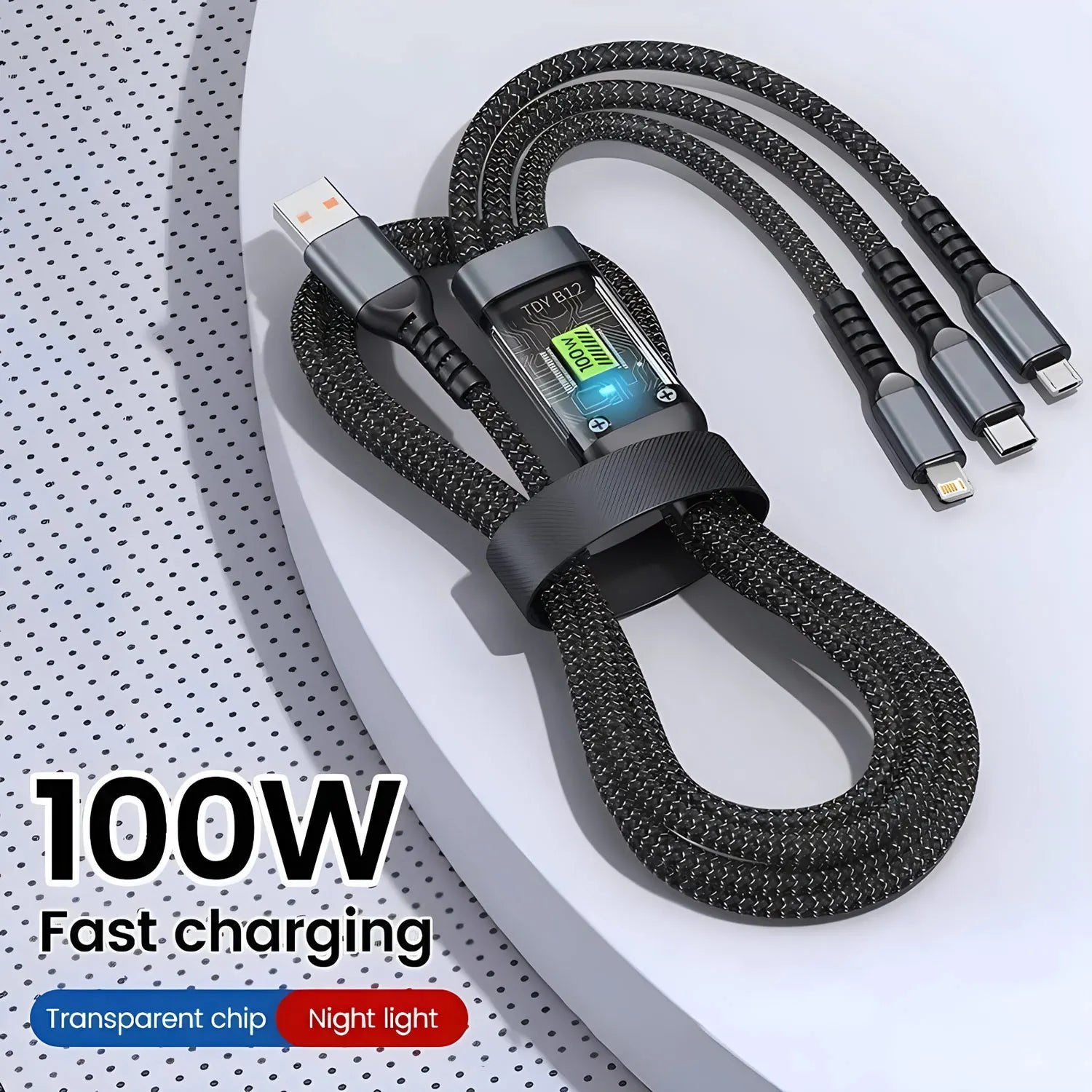 100W Fast Charging Cable Multi Charger Cable Nylon Braided