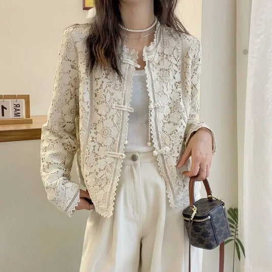 Lace Hook Flower Short Coat Women's Long Sleeved Spring And Autumn Clothing