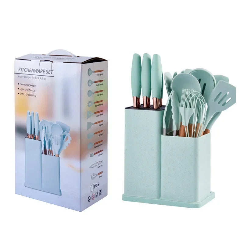 19Pcs Food Grade Silicone Baking Utensils Set with Wooden