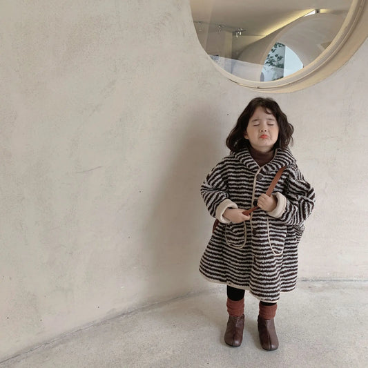 Outerwear Girl Thickening Loose Coat Autumn Winter Middle Length Hooded Tops Korean Overcoat