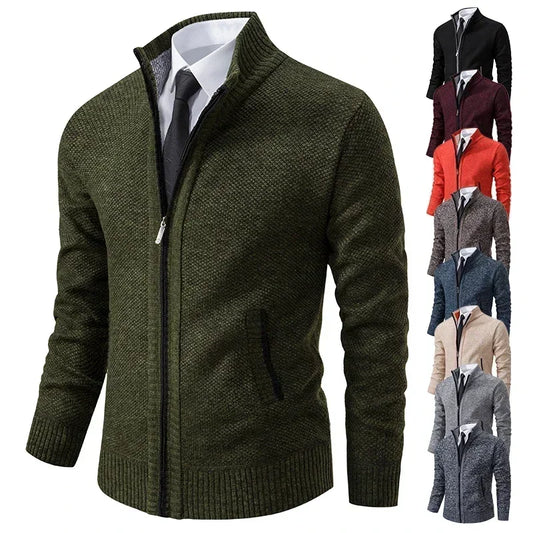 2025 Autumn and Winter New Jersey Men's Casual Sports Coat Solid Color Stand Collar