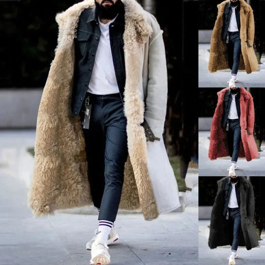 Mens Coat 2022 Winter New Thickened Imitation Fur Jackets Solid Cardigan Male Long Overcoat