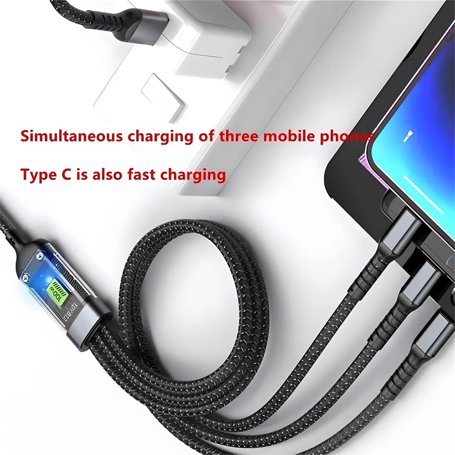 100W Fast Charging Cable Multi Charger Cable Nylon Braided