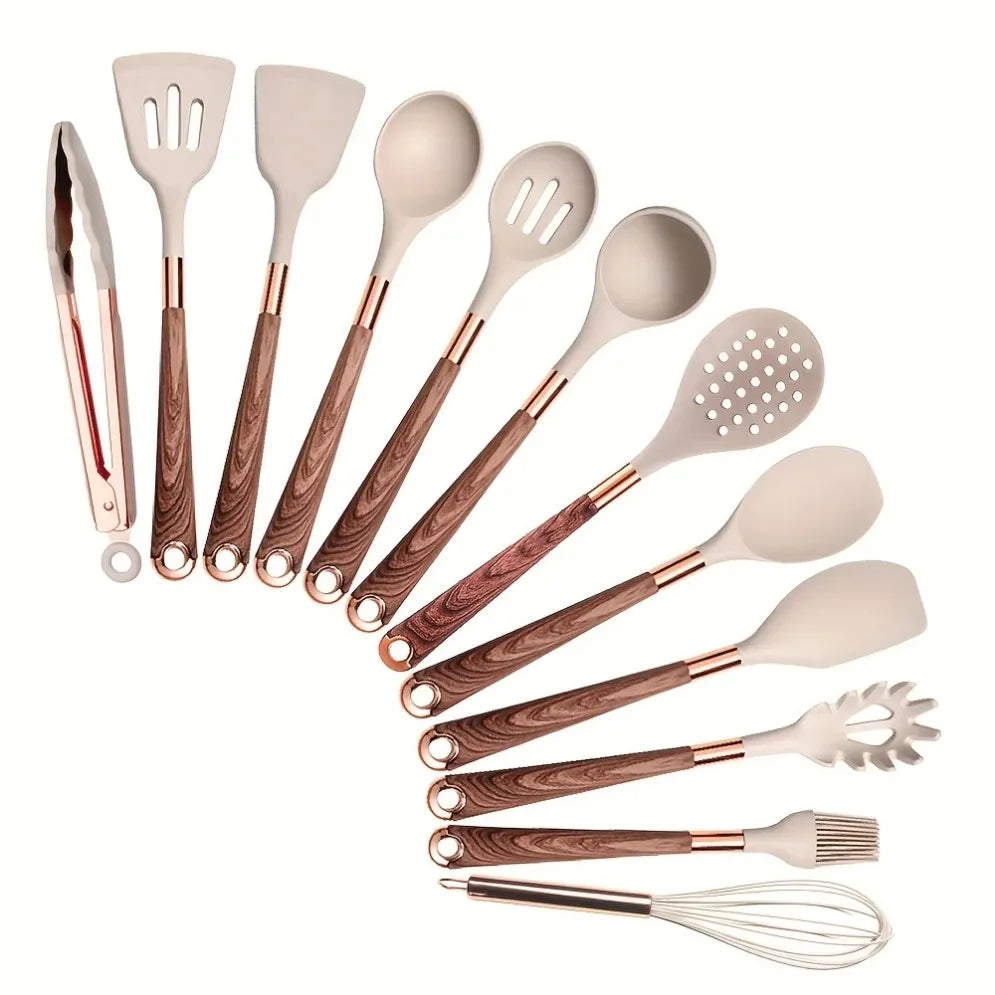 Gold Plated Handle Silicone Cooking Utensils Set Kitchen Non-stick Tool