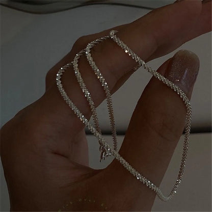 Set of Shiny Silver Plated Collarbone Chain Necklace Bracelet Jewelry, Women's