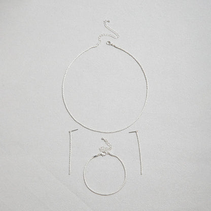 Set of Shiny Silver Plated Collarbone Chain Necklace Bracelet Jewelry, Women's