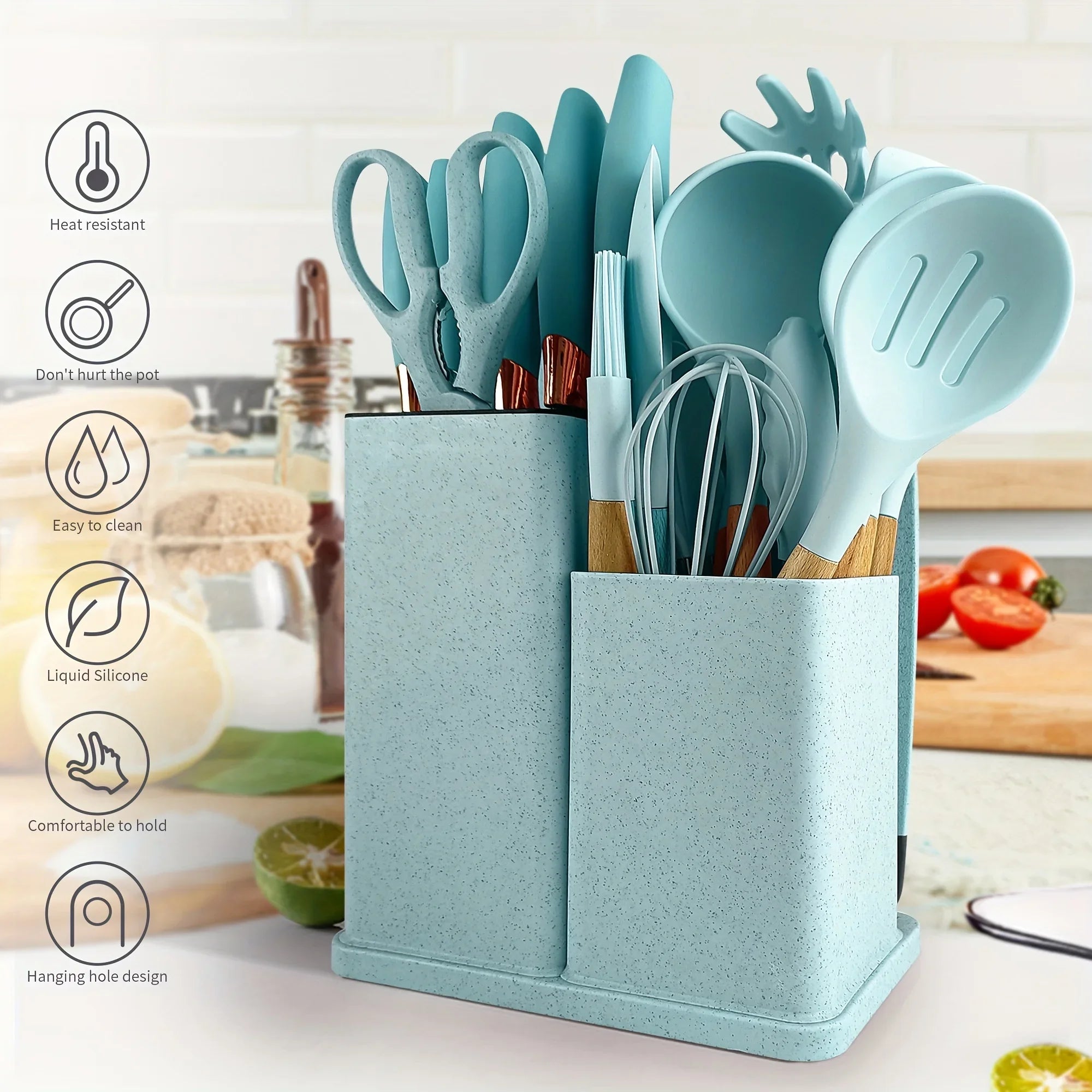 19Pcs Food Grade Silicone Baking Utensils Set with Wooden