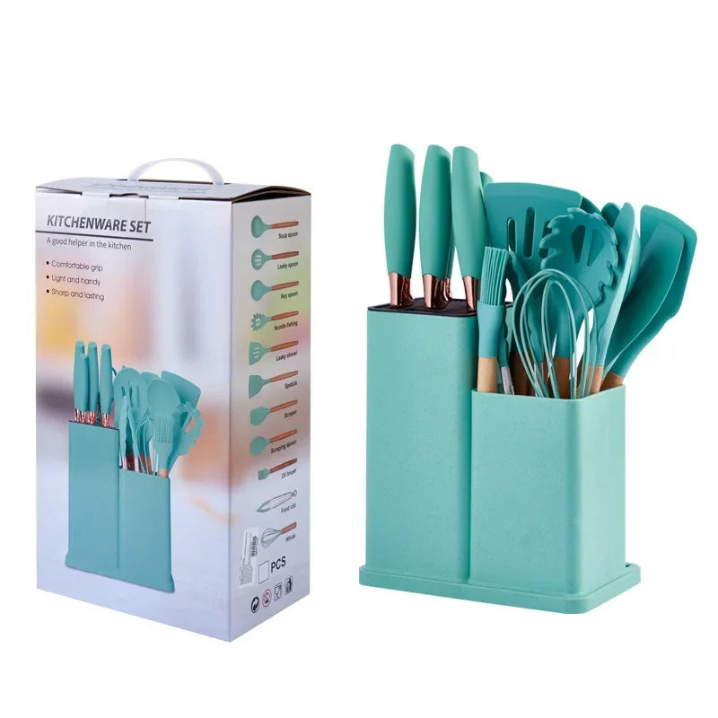 19Pcs Food Grade Silicone Baking Utensils Set with Wooden