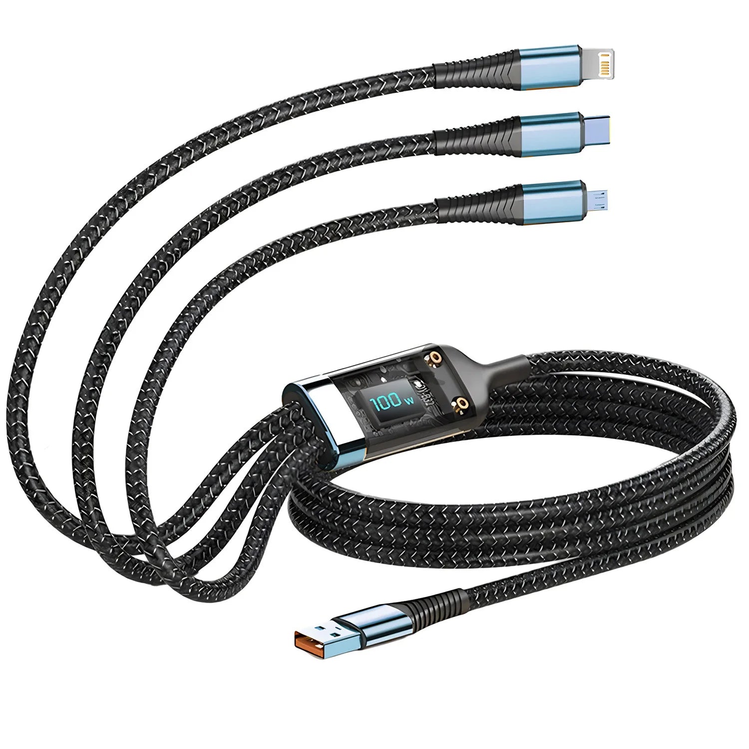 100W Fast Charging Cable Multi Charger Cable Nylon Braided