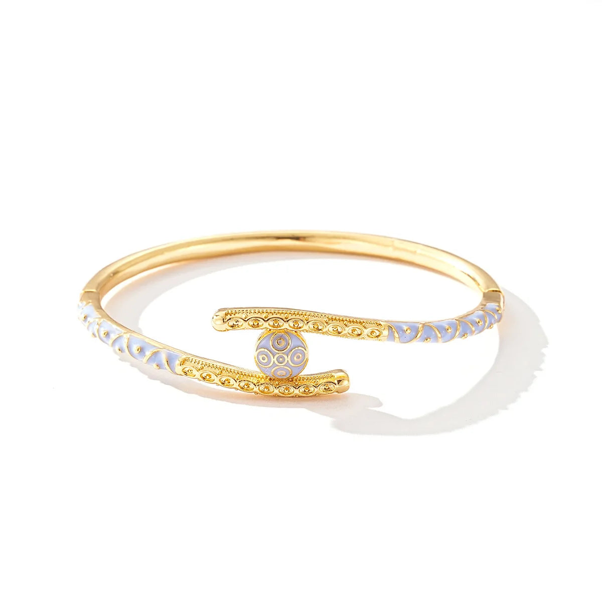 Ajojewel Golden Dubai Bride Jewelry Set Blue Enamel Bangle Ring Bangles For Woman