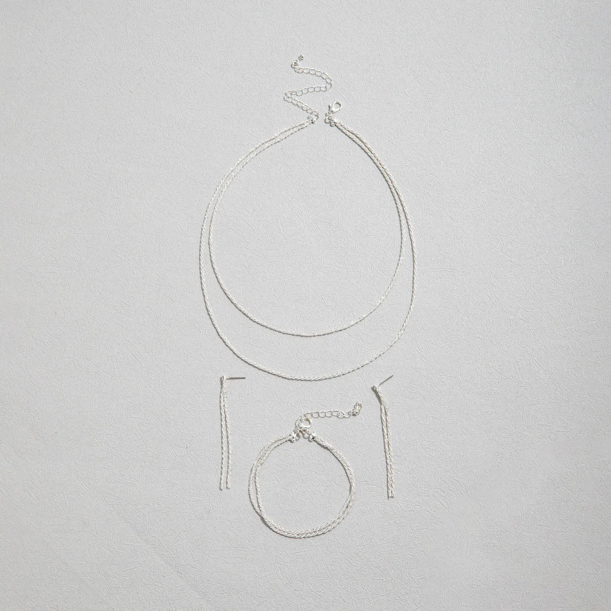 Set of Shiny Silver Plated Collarbone Chain Necklace Bracelet Jewelry, Women's