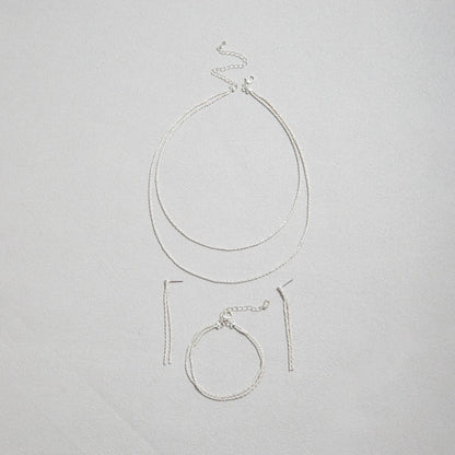 Set of Shiny Silver Plated Collarbone Chain Necklace Bracelet Jewelry, Women's