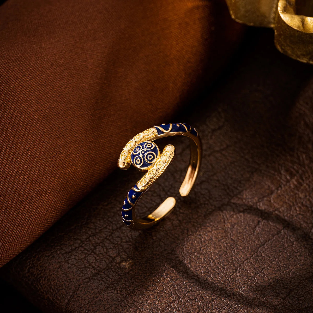 Ajojewel Golden Dubai Bride Jewelry Set Blue Enamel Bangle Ring Bangles For Woman