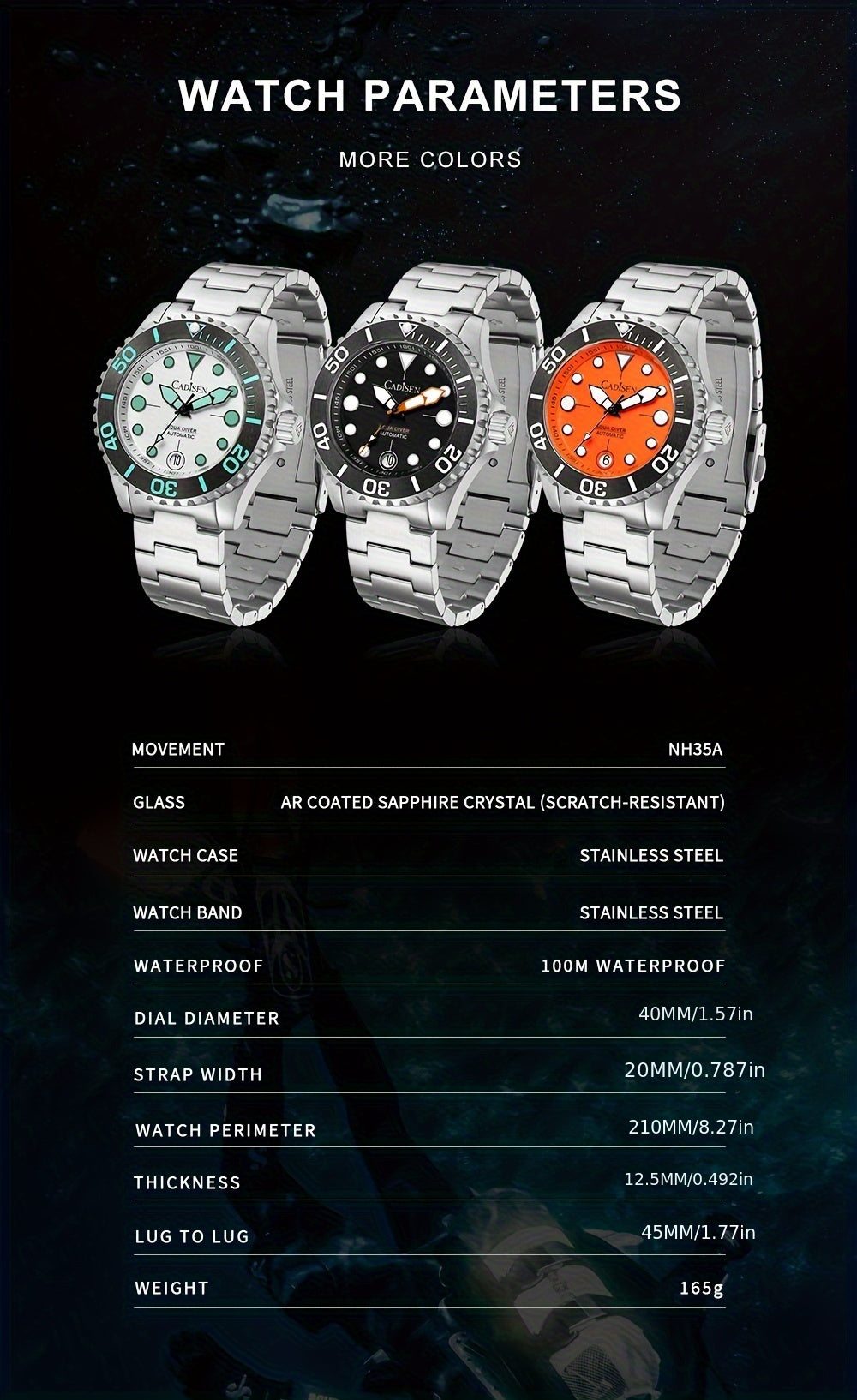 CADISEN AQUA DIVER New Brand Luxury Men Watches